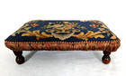 Antique Hand Carved Floral Navy Base Needlepoint Upholstered Foot Stool  850