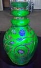 19thc Bohemian  Moser Hand Cut Enameled Uranium Glass Decanter Persian  10 1 2 