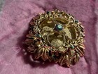 Vintage Gold Tone Metal Blue Rhinestones Lipstick Holder Vanity Ornate