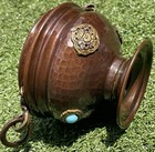 Vintage Hammered Copper   Brass Hanging Pot Cauldron W  Turquoise Cabochons 6   