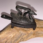 Vintage Miniature Cast Iron Duck Handle Sad Iron W  Trivet Primitive Toy Iron