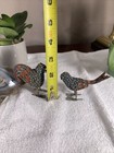 Antique Vintage Chinese Bird Animal Figure Enamel On Metal Bird Set Of 2 Rare