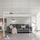 Full Size Metal Loft Bed Frame W guardrail  Storage Space  Ladder For Kids Teens