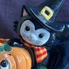 Vintage Lefton 1985 Halloween Witchy Cat   Pumpkin Candle Holder  