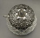 Gorham Sterling Silver   Glass Pineapple Form Jelly   Jam Jar W  Matching Ladle