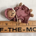 Jointed Teddy Bear Handmade Costume Vintage Miniature Gingham Dress   Bonnet