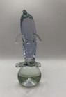 Blue Art Glass Dolphin Figurine Murano Style Clear Green Base 7    Sculpture