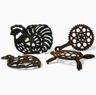 Vintage Distelfink Cast Iron Trivet Set Rooster Turtle Bird Heart Farmhouse
