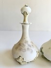 Antique Pair Victorian Embossed Hand Painted Floral Milk Glass Barber Bottles
