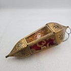 Vintage Brass W  Stained Glass Hanging Candle Lantern 