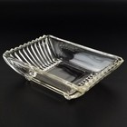 Vintage Clear Glass Candy Dish  Rectangle  Ribbed   Curved Condiment Tray