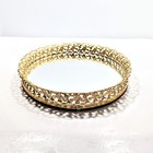 Vintage Oval Vanity Dresser Mirror Tray Ornate Gold Brass Hollywood Regency 9x13