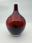 Vintage Ruby Red Art Glass Bottle Vase Hand Blown Round 8 5   