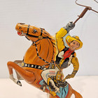 Vintage Marx Tin Litho Wind-up Cowboy Rider Twirling Lasso  30 s Beautiful Works