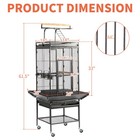 65 Inch Wrought Iron Large Rolling Bird Cage With Play Top And Stand Black