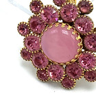 Vintage Mcm Pink Prong Set Rhinestones Gold Tone Dome Brooch