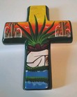 Talavera Mexican Folk Art Hand Painted Cross  Cactus  Colorful