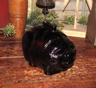 Vintage Art Glass Dark Amber Smiling Pig Piggy Bank With Dimples Shake To Empty