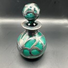 Vintage Art Nouveau Green Blue Aqua Blown Glass Perfume Bottle Sterling - Crack