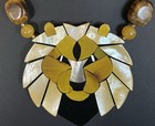 Vintage Lee Sands Statement Necklace Earrings Set Abalone Lion Shell Mop Jewelry