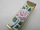 Rare 3  Vintage Gold Metal Lipstick Case Holder Lidded Box W  Enamel Rose Plaque