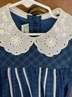 Vintage Kate Greenaway Blue Plaid W eyelet Size 5 Girls Dress