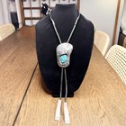 Vintage D l  Garcia Sterling Silver Turquoise Bear Paw Bolo Tie Navajo Handmade