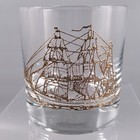 Vintage Mcm Raised Gold Textured Clipper Ship Nautical Whiskey Rocks Glass Set