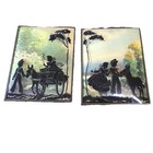 Vtg Pair 8x6 Silhouette Reverse Convex Glass Pictures Boy girl Wall Decor