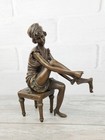 Bronze Woman Sculpture Statue Lady Deco Art A gori Female Socks Home Gift Chair