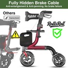Foldable Rollator Walker Seniors Seat 10  All Terrain Wheels Lightweight Burgund