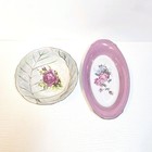 Vintage Iridescent Porcelain Vanity Set Pink Roses Gold Trim Dresser Tray Bowl