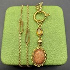Vintage 12k Gf Pocket Watch Chain Fob Necklace  Dog Clip goldstone   Citrine Gem