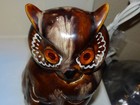 Vintage Ceramic Owl Lamp Night Light Japan Mcm Brown Drip Glaze 7 25  High