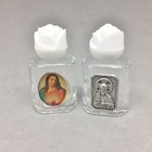 Holy Water Bottle Lot 2 Made Italy Glass Sacred Heart Jesus Rose Screw Cap 2 