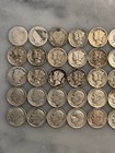  lot Of 50  Mercury   Roosevelt Silver Dime Low Grade Full Roll - 90  Silver