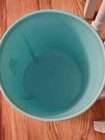 Vintage Mid-century Aqua Turquoise Gold Flower Plastic Trash Can Waste Basket