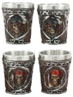 Pirate Captain And Buccaneer Skeleton Shot Glasses 2-ounce Set Of 4 Novelties