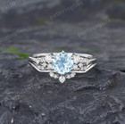 Aquamarine Engagement wedding Ring Set - Size 6
