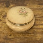 Vintage Onyx Floral Trinket Box Round Hinged Stone Jewelry Container