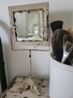 French Chic antique Scalloped Chipped Glass Mirror Stand Shaving Tilts Patina