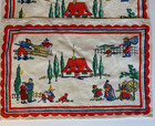 Vintage Pennsylvania Dutch Linen Placemats Country Scene Collage Red Set Of 4