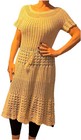 Vintage Hand-made Cream Crochet Midi Dress With Tie Waist Medium 
