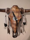 Painted Steer Skull For Wall Decor With Eagle