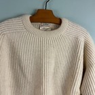 Vtg L l  Bean Mens Lg 100  British Wool Thick Knit Fishermans Sweater Cream