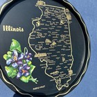 Vtg 1960 s Metal - Black   Gold Souvenir Illinois State Plate tray  11  Diam 