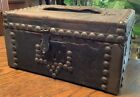 Antique Civil War Era Leather Cover Wooden Document Box New England Orig Handle