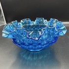 Vtg Fenton Colonial Blue Thumbprint Ruffled Glass Bowl Candy Dish Double Crimp
