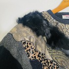 Local Vtg 80s Black Batwing Sweater M Faux Fur Gold Leopard Textured Art Deco