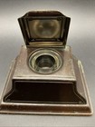 Vintage Art-nouveau Style Metal Ink Inkwell With Glass Insert And Hinged Lid